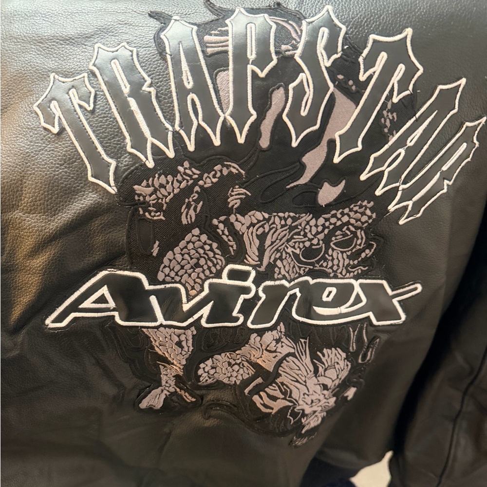 Avirex Black Graphic Leather Bomber Jacket